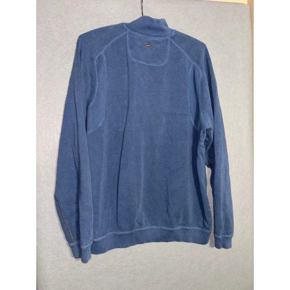 Tommy Bahama Mens Blue Waffle Knit Quarter Zip Pullover Sweater M Heritage